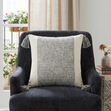 20" Gray and Ivory Cotton Pillow With Tassels Edges