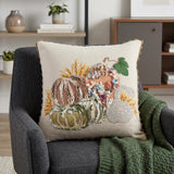 20" Beige And Green Pumpkins Cotton Throw Pillow with Embroidery And Texture