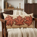 14" X 26" Beige and Brown Autumn Leaves Throw Pillow With Applique And Embroidery