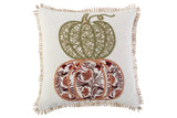 18" Ivory Green And Red Cotton Pumpkins Throw Pillow with Embroidery