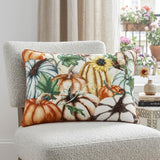 14" X 20" Ivory And Orange Pumpkins Cotton Throw Pillow with Embroidery