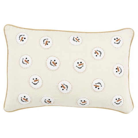 14" X 20" Beige and White Christmas Cotton Pillow With Applique, Embroidery Edges