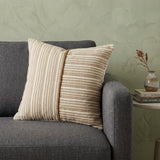 20" Natural and Ivory Striped Cotton Throw Pillow