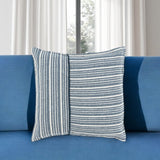 20" Blue and White Cotton Pillow With Embroidery Edges