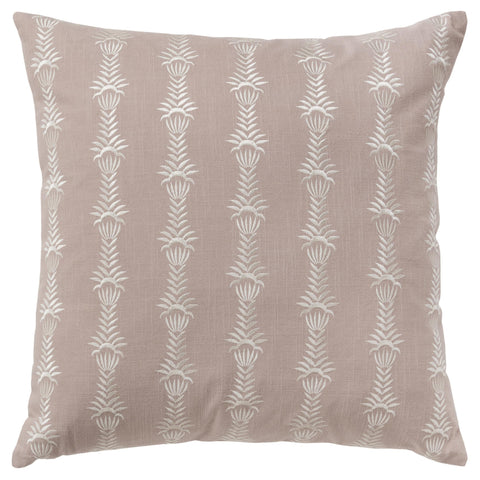 20" Pink and White Cotton Throw Pillow With Embroidery