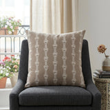 20" Taupe and White Cotton Throw Pillow With Embroidery