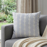 20" Light Blue and White Cotton Throw Pillow With Embroidery