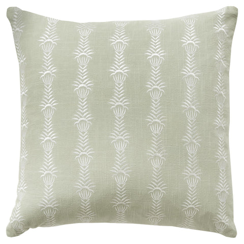 20" Green and White Cotton Throw Pillow With Embroidery