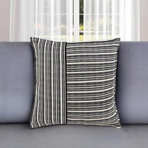 20" Black and White Cotton Pillow With Embroidery Edges
