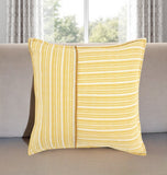 20" Yellow and White Cotton Pillow With Embroidery Edges