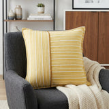 20" Yellow and White Cotton Pillow With Embroidery Edges