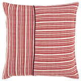 20" Red and Ivory Striped Cotton Throw Pillow