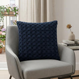 20" Blue Cotton Throw Pillow With Texture