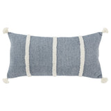 14" X 14" Blue and White Cotton Pillow With Tassels Edges