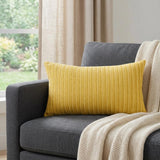 14" X 26" Yellow Lumbar Striped Cotton Blend Throw Pillow