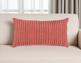 14" X 26" Terra Cotta Lumbar Striped Cotton Blend Throw Pillow