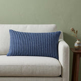 14" X 26" Blue Lumbar Striped Cotton Blend Throw Pillow