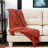 50" X 60" Burnt Orange Cotton Knitted Striped Throw Blanket with Tassels