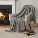 50" X 60" Black And Ivory Chevron Cotton Throw Blanket with Fringe
