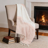 50" X 60" Blush Cotton Woven Color Block Throw Blanket with Fringe