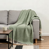 50" X 60" Green Cotton Woven Geometric Throw Blanket with Fringe