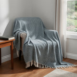 50" X 60" Navy Blue Cotton Woven Geometric Throw Blanket with Fringe
