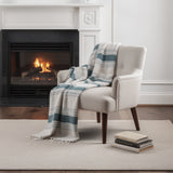 50" X 60" Teal And Blue Cotton Woven Striped Throw Blanket with Fringe