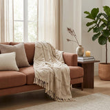 50" X 60" Natural Cotton Woven Floral Throw Blanket with Tassels and Fringe
