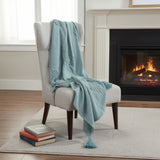 50" X 60" Teal And Blue Cotton Woven Ikat Throw Blanket with Fringe