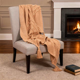 50" X 60" Terra Cotta Cotton Woven Geometric Throw Blanket with Fringe