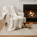 50" X 60" Ivory Cotton Woven Striped Throw Blanket with Fringe
