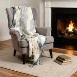 50" X 60" Ivory Cotton Woven Striped Throw Blanket with Fringe