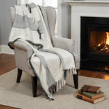 50" X 60" Black And Ivory Cotton Woven Striped Throw Blanket with Fringe