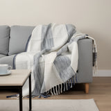 50" X 60" Blue And Ivory Cotton Woven Striped Throw Blanket with Fringe