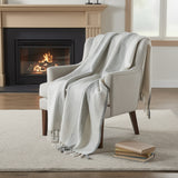 50" X 60" Gray And Ivory Cotton Woven Striped Throw Blanket with Fringe