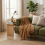 50" X 60" Camel Cotton Floral Throw Blanket with Tassels And Fringe