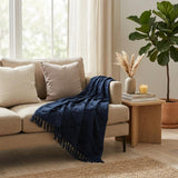 50" X 50" Blue Floral Cotton Woven Throw Blanket with Fringe