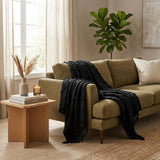 Black Woven 100% Woven Textured Cotton Throw Blanket