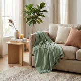 Green Woven 100% Woven Textured Cotton Throw Blanket