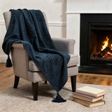 50" X 60" Blue Cotton Woven Ikat Throw Blanket with Tassels