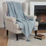50" X 60" Aqua Cotton Woven Ikat Throw Blanket with Tassels
