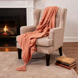 50" X 60" Coral Cotton Woven Geometric Throw Blanket with Tassels