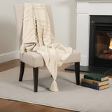 50" X 60" Natural Cotton Woven Geometric Throw Blanket with Tassels