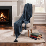 50" X 60" Blue Cotton Woven Geometric Throw Blanket with Tassels