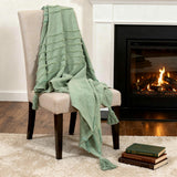 50" X 60" Green Cotton Woven Geometric Throw Blanket with Tassels
