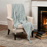 50" X 60" Aqua Cotton Woven Geometric Throw Blanket with Tassels
