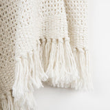 50" X 60" White Cotton Knitted Throw Blanket with Fringe
