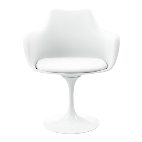 White Upholstered Faux Leather Dining Arm Chair