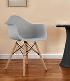 Gray And Natural Heavy Duty Plastic And Solid Wood Dining Arm Chair