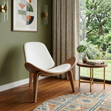 36" White and Brown Faux Leather Lounge Chair